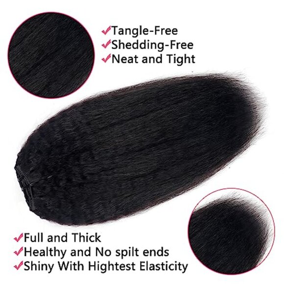 Real Human Hair Clip In Extensions Kinky Straight 18 Inch 8pcs 120g
